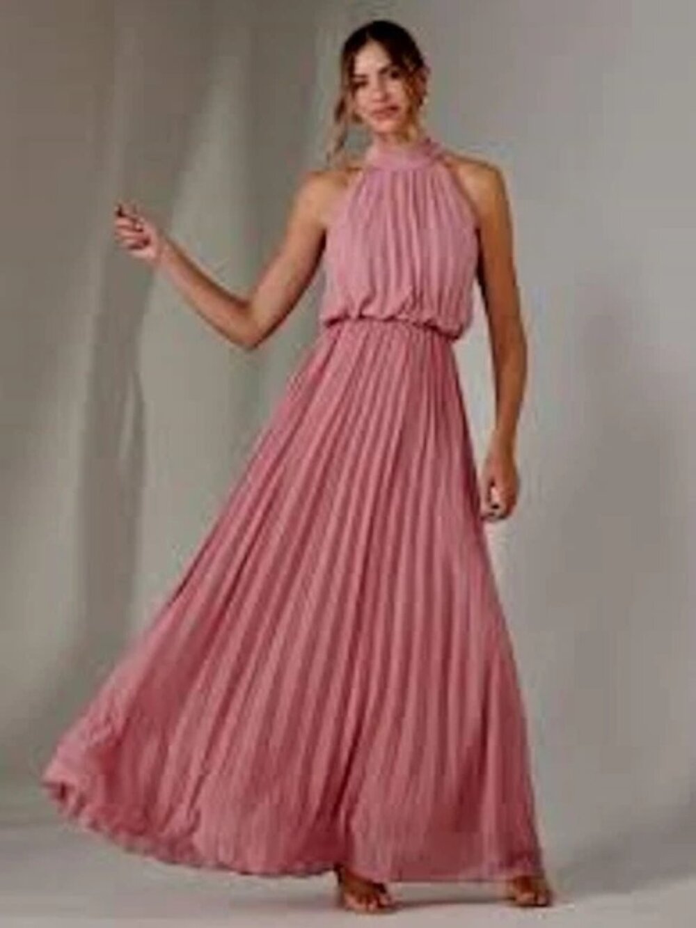 ✨NEW! Designer AQUA Pleated Blouson Gown Maxi Dress Royal Pink and Crystals $298